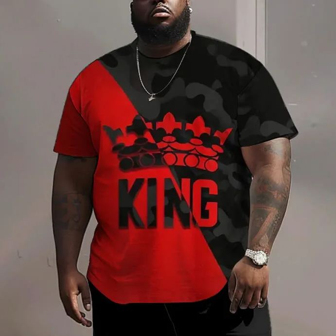 Men's Plus Size King Crown Bicolor Casual Print T-shirt