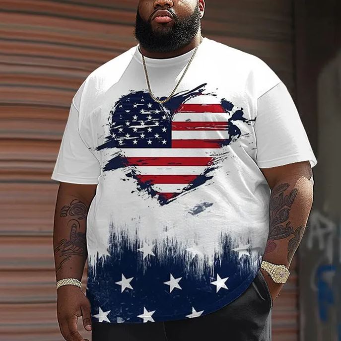 Men's Plus Size Heart Shape US Flag Print T-shirt