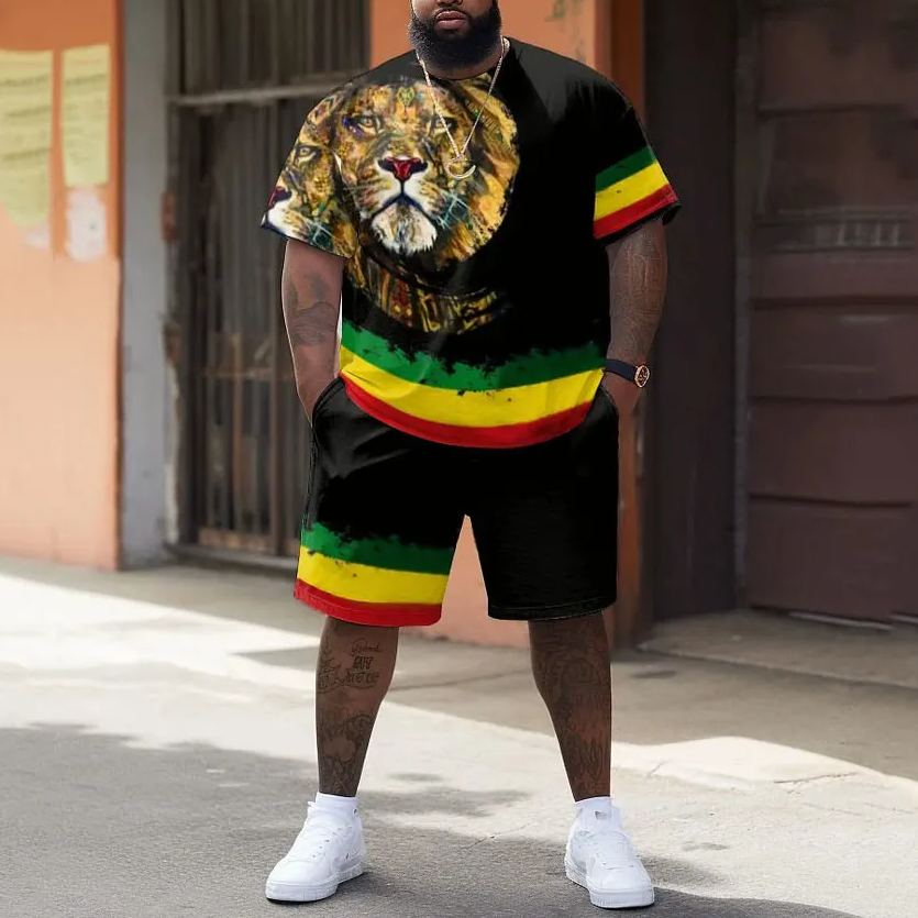 Street Red Green Yellow Block Lion Print Large Men's Set