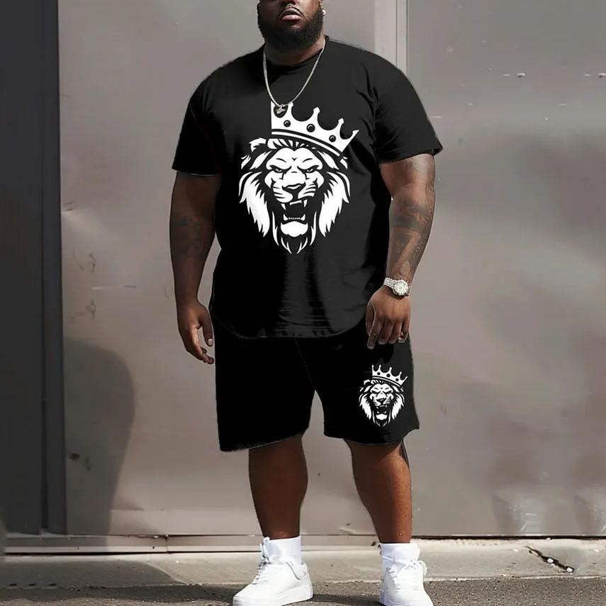 Street Casual King With Crown Lion Print Large Men's Set