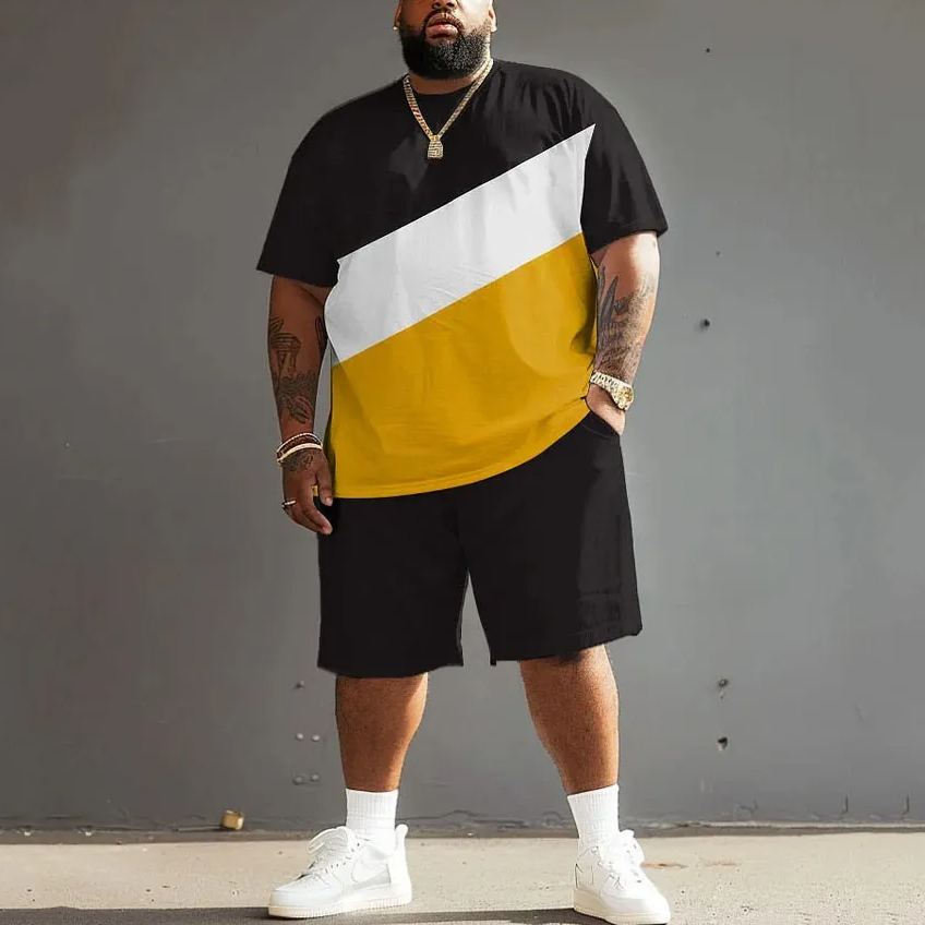 Street Casual Simple Colorblock Printed Large Men's Set