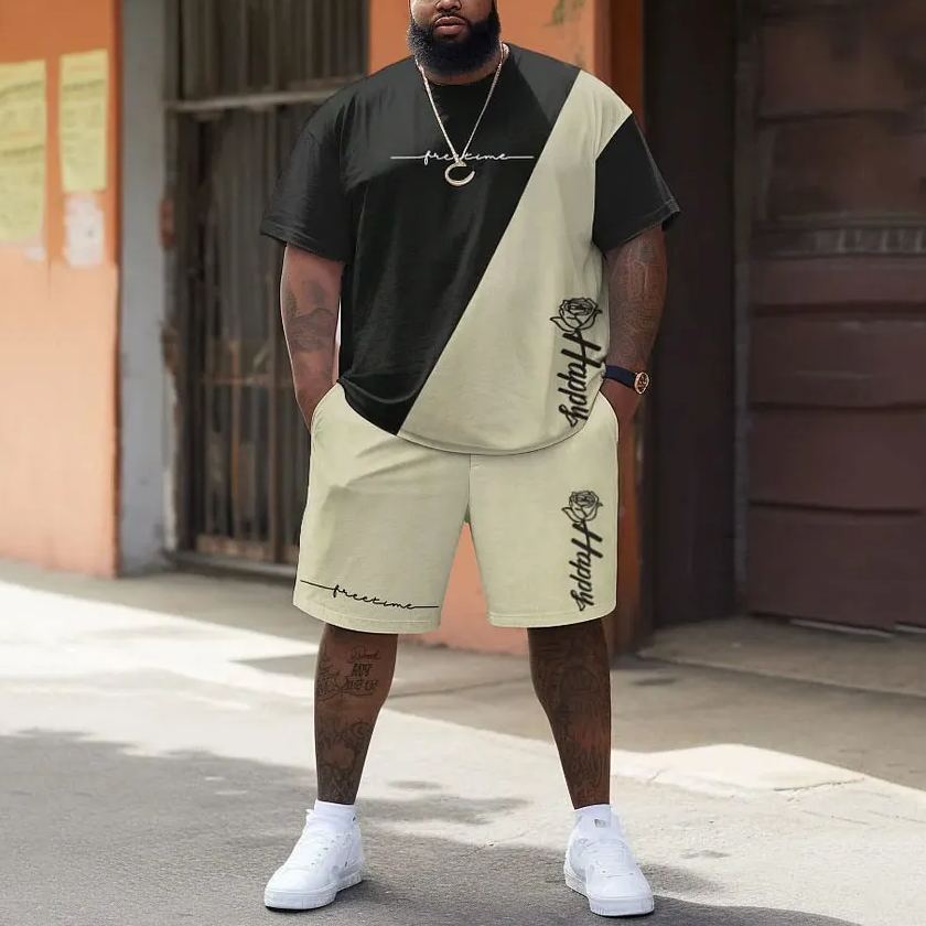 Street Casual Colorblock Rose Print Large Men's Set