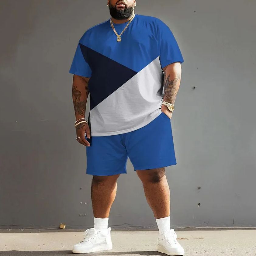 Street Casual Irregular Color-block Printed Large Men's Set