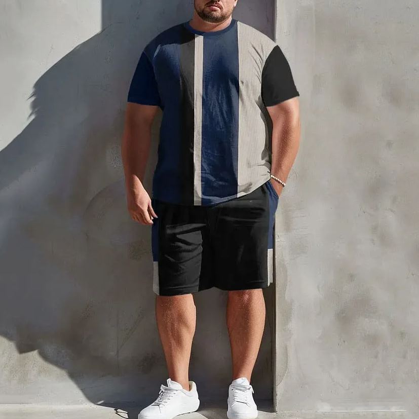 Men's Plus Size Irregular Vertical Stripes T-Shirt Short