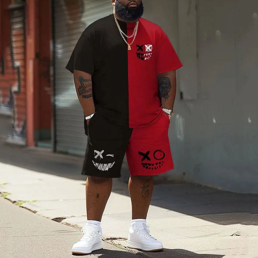 Street Funny Expressions Color-block Printed Large Men's Set