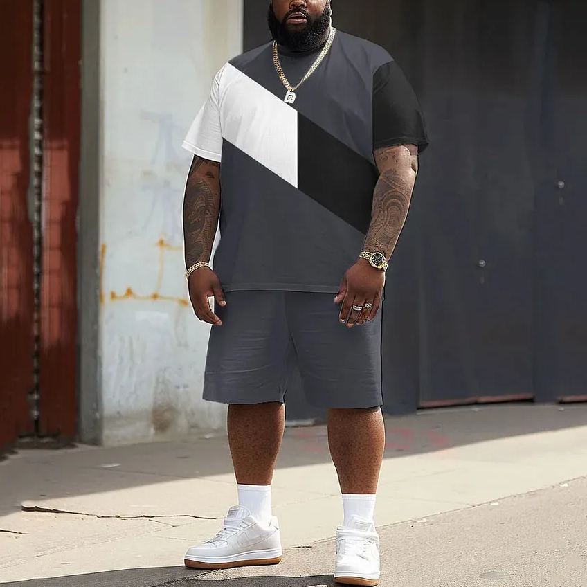 Street Casual Gray Colorblock Printed Large Men's Set
