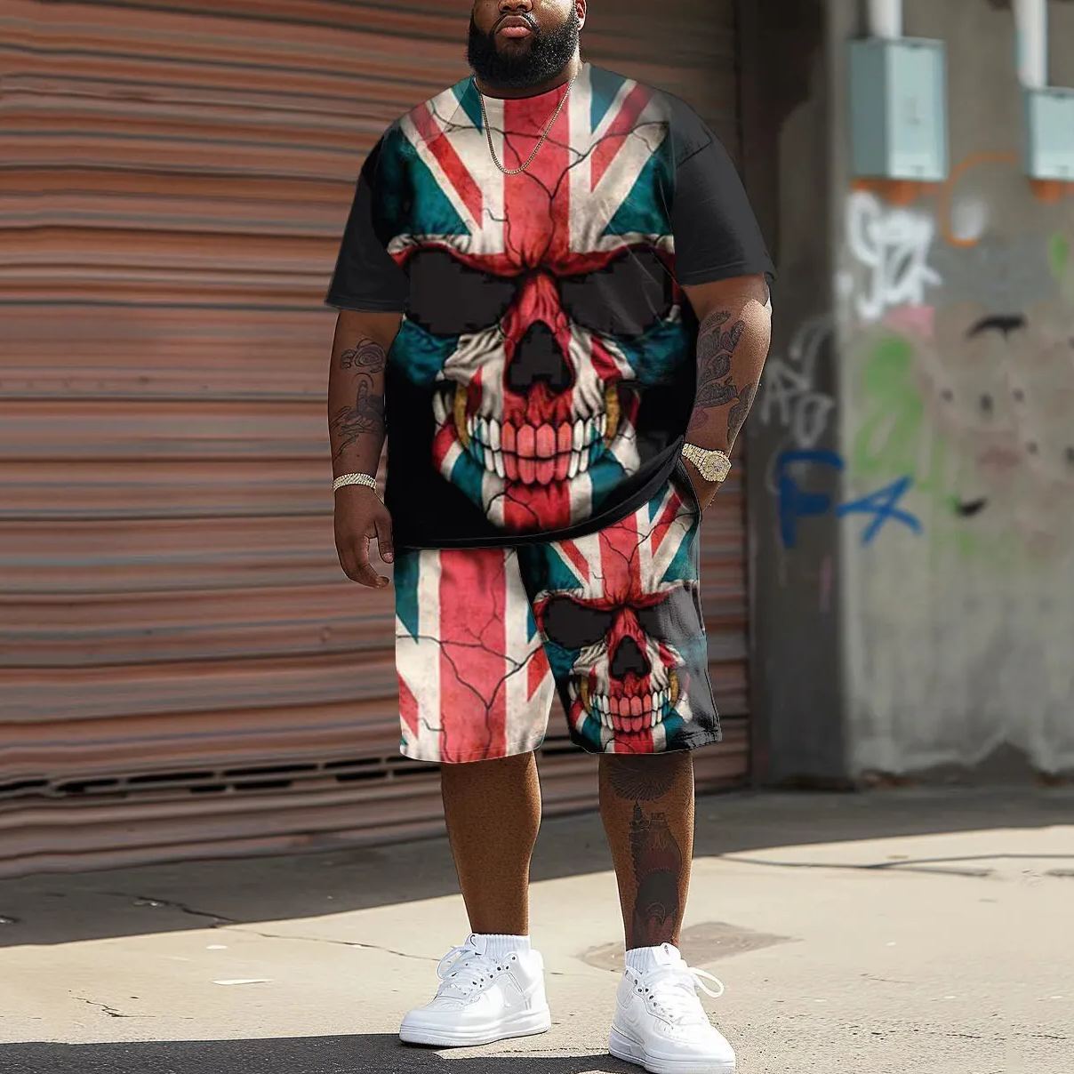 Street Flag And Skull Print Large Men's Set