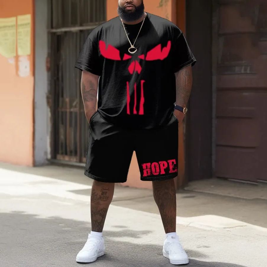Abstract Street Fashion Sensory Print T-Shirt Shorts Set Men's Plus Size