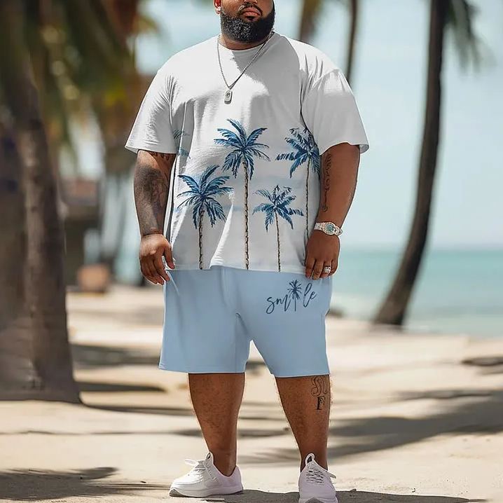 Vacation Coconut Tree Print T-shirt Shorts Men's Plus Size Set