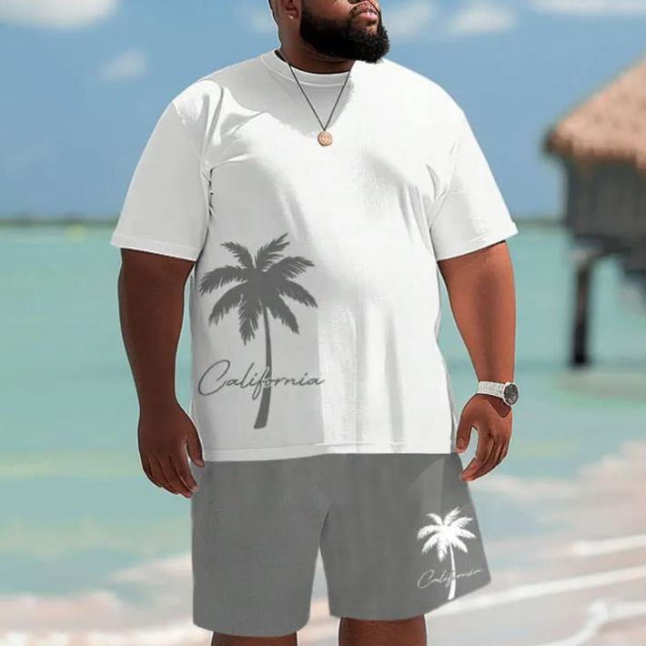 Tropical Coconut Tree Alphabet Print Men's Plus Size Set