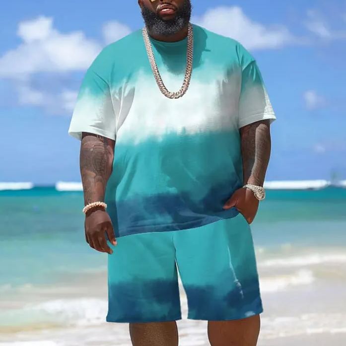 Vacation Ombre Print Short sleeve Men's Plus Size Set