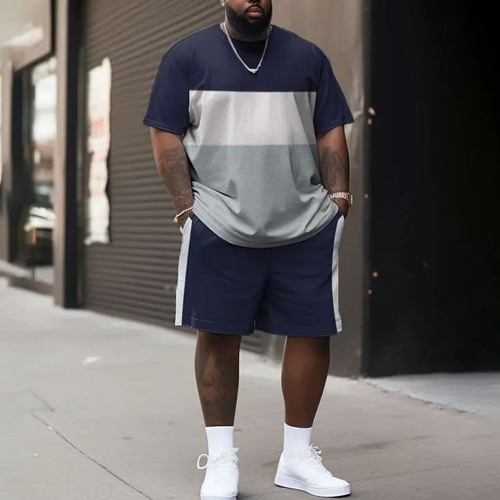 Street Simplie Color-block Printed Men's Plus Size T-shirt Set