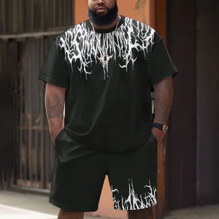 Street Style Printed Men's Plus Size T-shirt Set