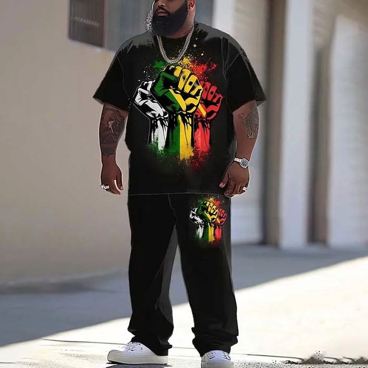  Men's Plus Size Juneteenth Black History Printed T-shirt Pants Set
