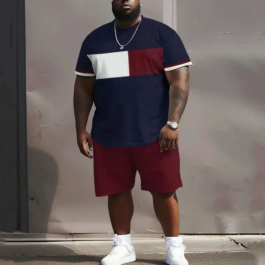 Street Casual Simple Colorblock Printed Large Men's Suit