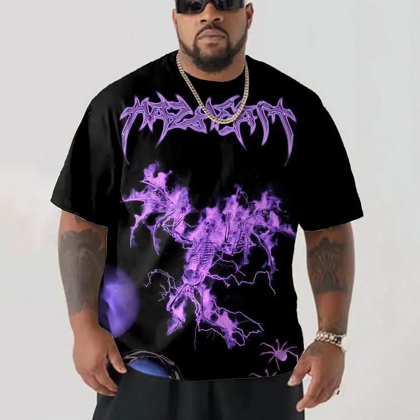 Ghost Fire Letter Pattern Back Printed Men's Plus Size Short-sleeved T-shirt