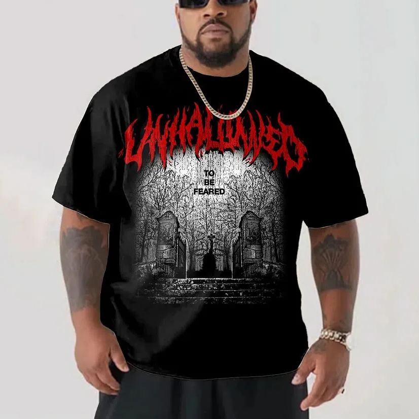 Mist Forest Print Men's Plus Size Short Sleeve T-Shirt