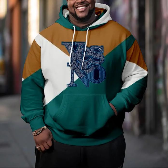 Men's Creative Yes Or No Splicing Color Plus Size Hoodie