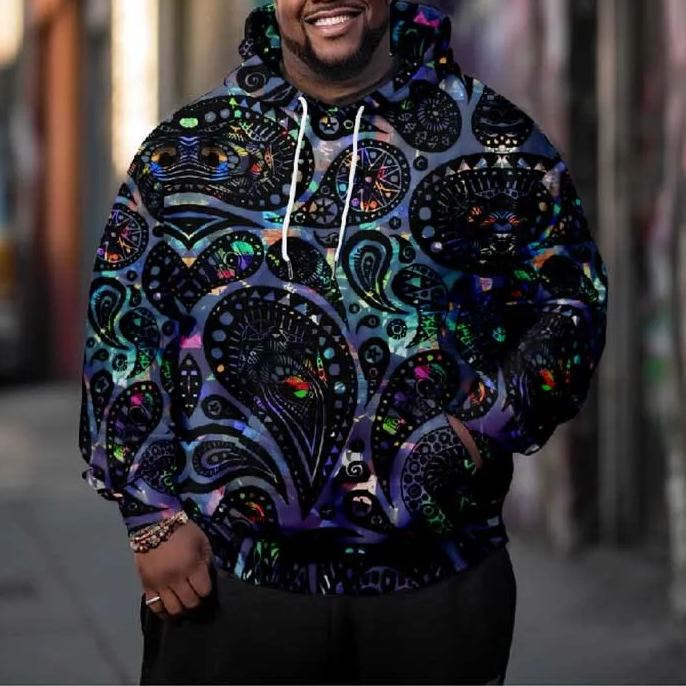 Men's Creative Colorful Dazzling Pattern Art Plus Size Hoodie