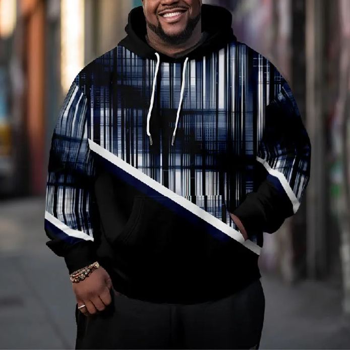 Men's Fashion Ombre Grid Stripe Art Plus Size Hoodie