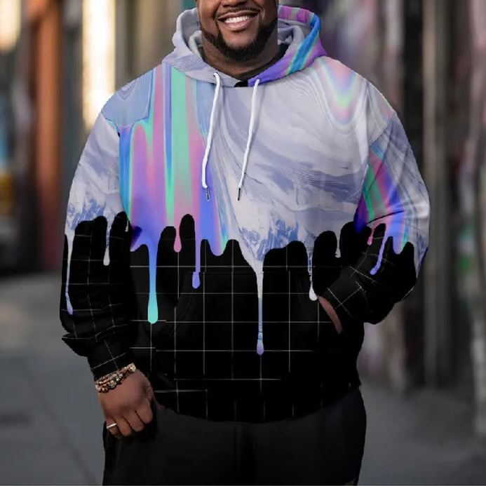 Men's Watercolor Oil Painting Fantasy Sky Plus Size Hoodie