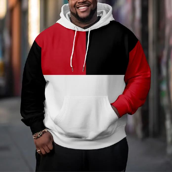 Men's Simple Contrasting Solid Color Fashion Plus Size Hoodie