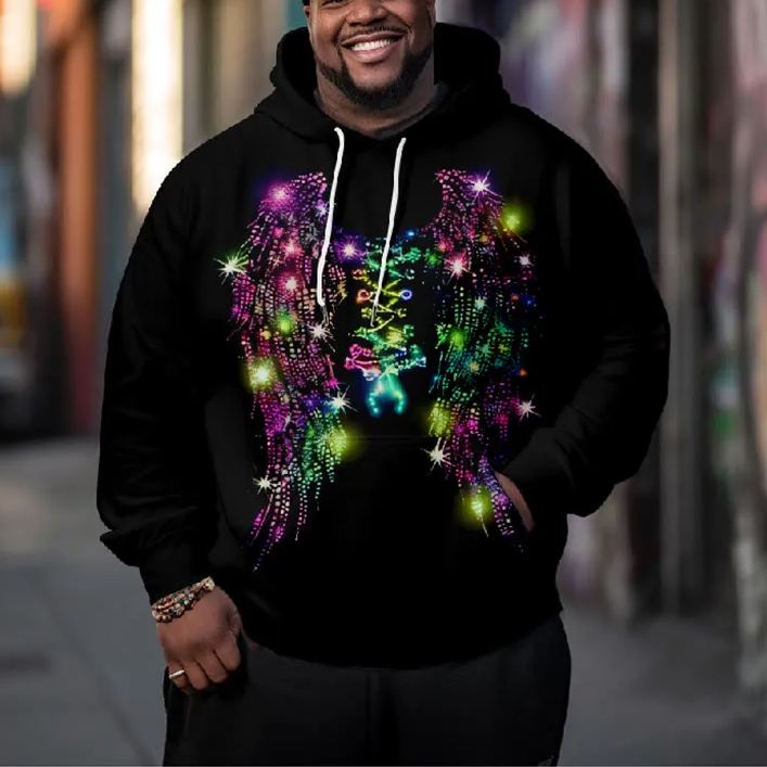 Men's Fantasy Blinking Colorful Abstract Wing Art Print Plus Size Hoodie