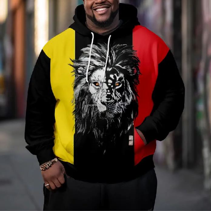 Men's Oil Painting Ink Watercolor Lion Face Art Print Plus Size Hoodie