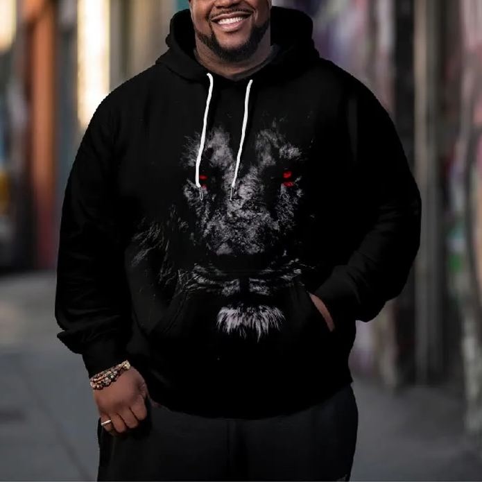 Men's Abstract Lion Face Solid Color Plus Size Hoodie
