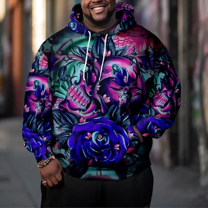 Men's Wonderful Oil Painting Rose Art Print Plus Size Hoodie