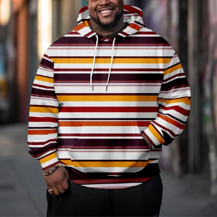 Men's Fashion Colorful Horizontal Stripe Plus Size Hoodie