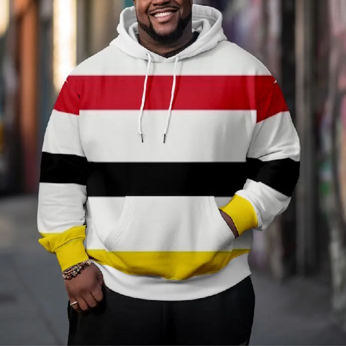 Men's Fashion Contrasting Solid Color Art Print Plus Size Hoodie