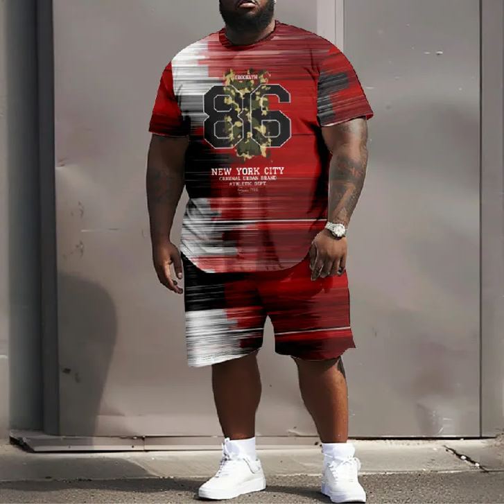 Men's Plus Size Brooklyn 86 New York City Vague Lines Casual Short Sleeve T-shirt Two-piece Set