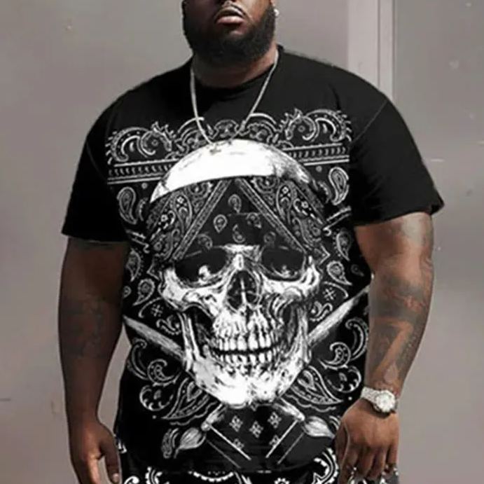 Men's Plus Size Street Hip Hop Skull Paisley Print T-shirt