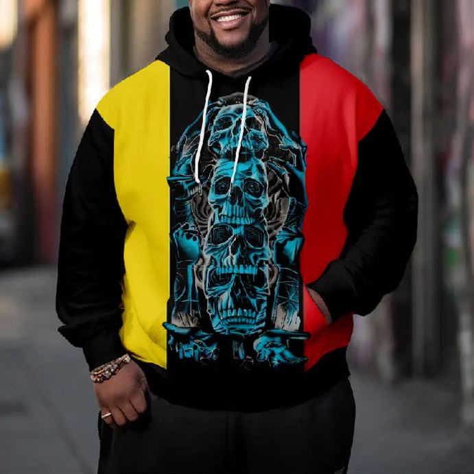 Men's Stacking Skull Contrasting Solid Color Plus Size Hoodie