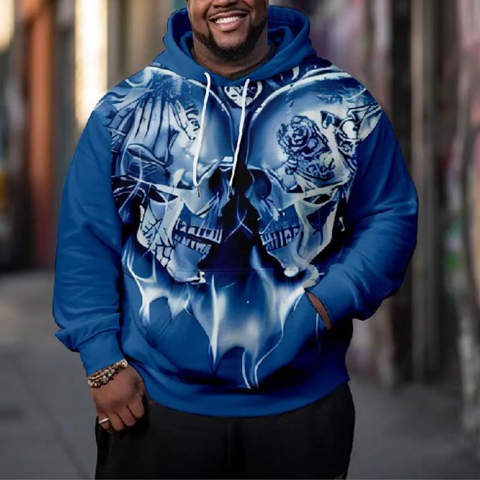 Men's Two Grinning Skull Brainstorming Plus Size Hoodie