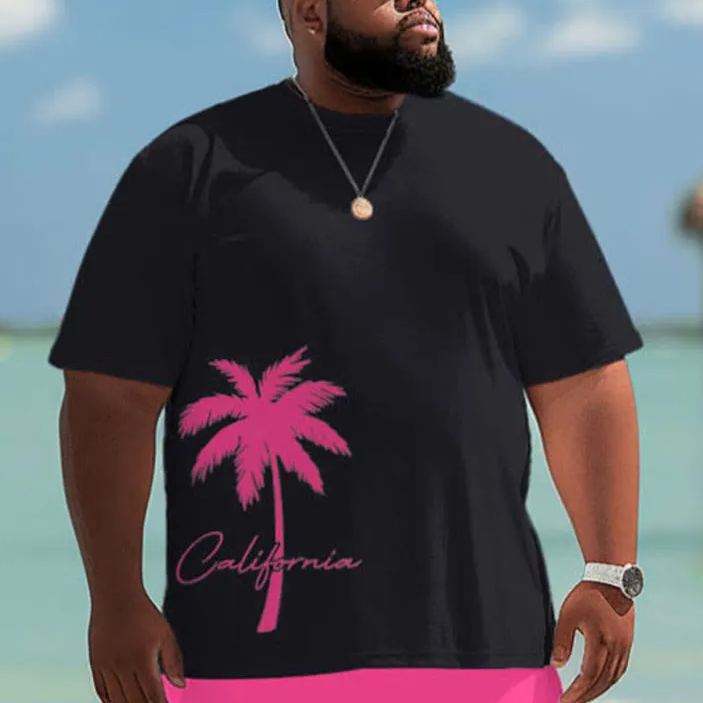 Tropical Coconut Tree Alphabet Print Men's Plus Size T-shirt