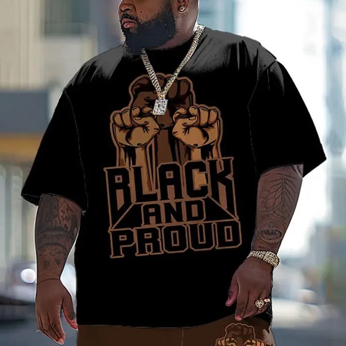 Men's Plus Size Summer Fashion Black And Proud Power T-shirt