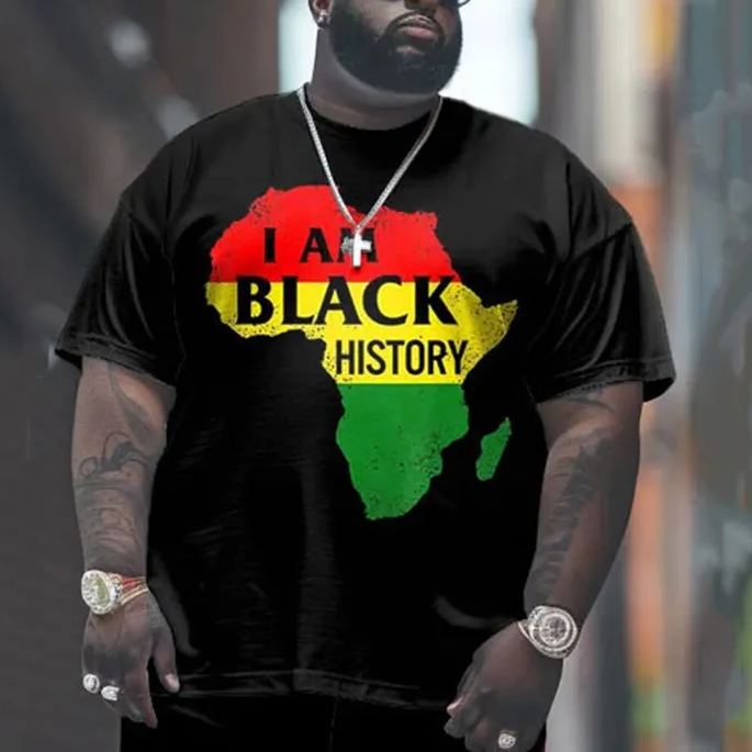 Men's Plus Size Summer Fashion Juneteenth Black History Month Colorblock Map T-shirt
