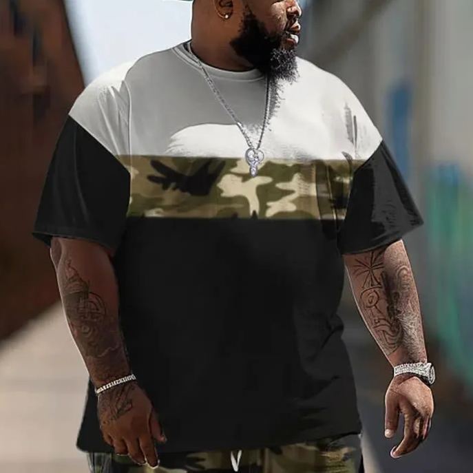 Men's Plus Size Contrast Colorblocks Camouflage Pattern Print Short Sleeve T-shirt