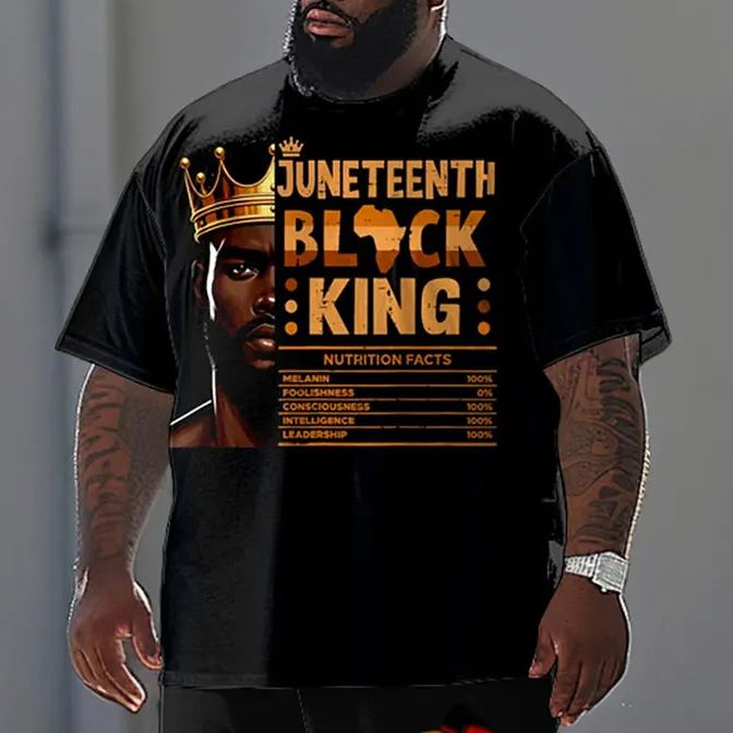 Men's Plus Size Summer Fashion Juneteenth Black King Crown T-shirt