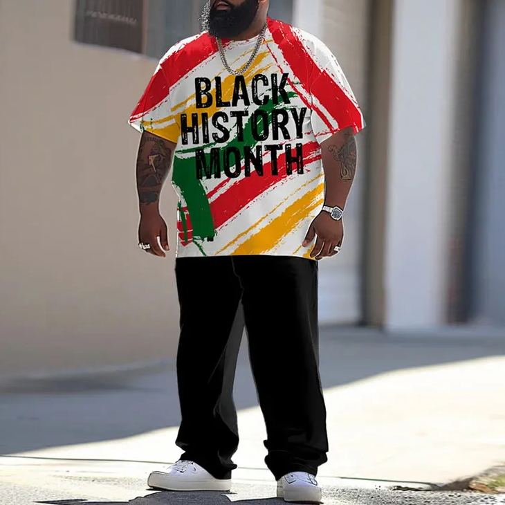 Men's Plus Size Summer Fashion Juneteenth Black History Month Graffiti T-shirt Pants Set
