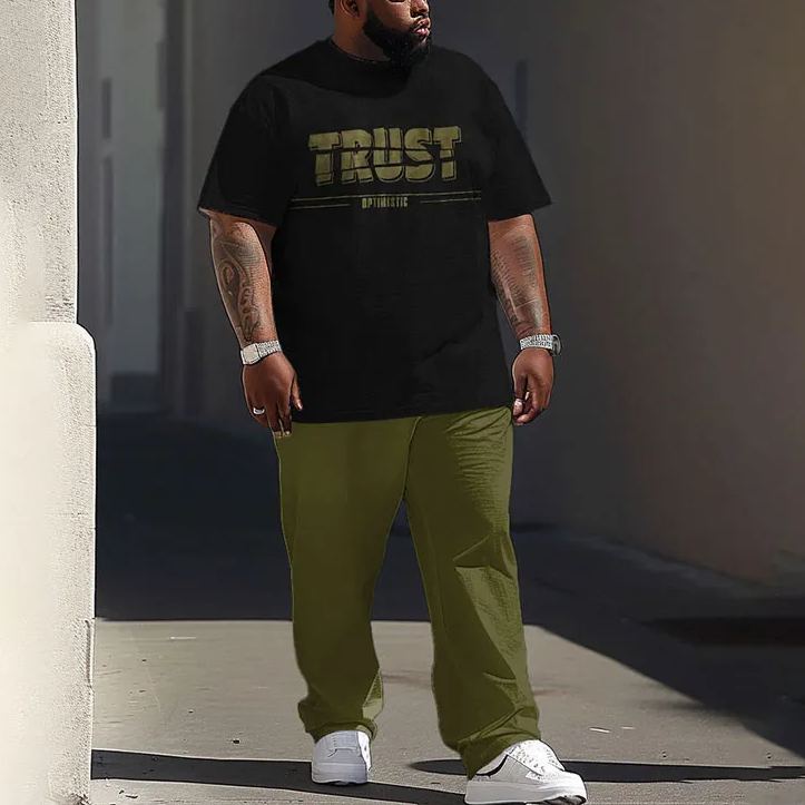 Men's Plus Size Summer Fashion Trust Letter Casual T-shirt Pants Set