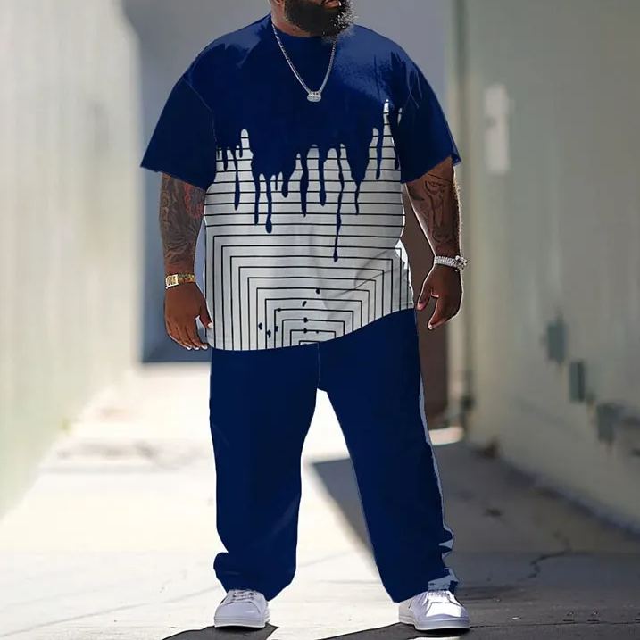 Men's Plus Size Summer Fashion Simple Casual T-shirt Pants Set