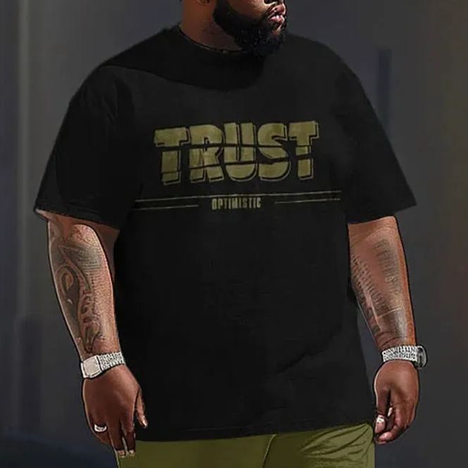 Men's Plus Size Street Casual Trust Letter Print Short Sleeve T-shirt