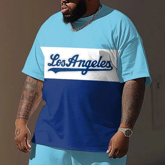 Men's Plus Size Street Vitality Colorblock Alphabet Print Short Sleeve T-shirt