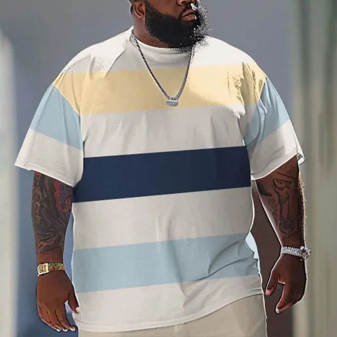 Men's Plus Size Simple Striped Color Block Print Short Sleeve T-shirt