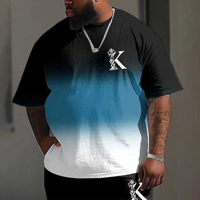 Men's Plus Size Street Casual Gradient K Letter Print Short Sleeve T-shirt