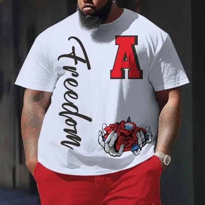 Men's Plus Size Color-blocked Graffiti Casual Street Print Short Sleeve T-shirt