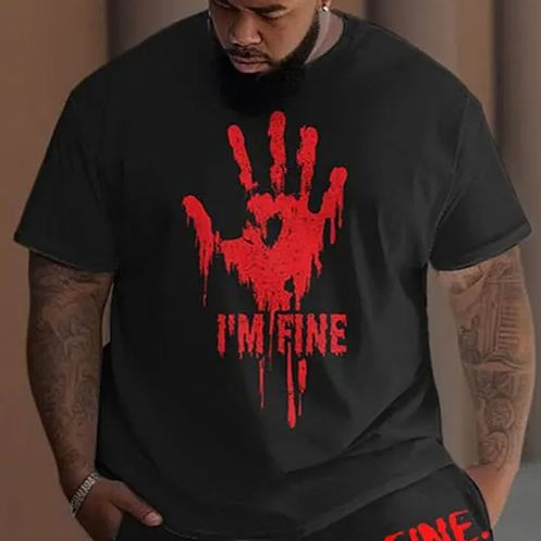 Men's Plus Size I'm Fine Bloody Hand Print Short Sleeve T-shirt